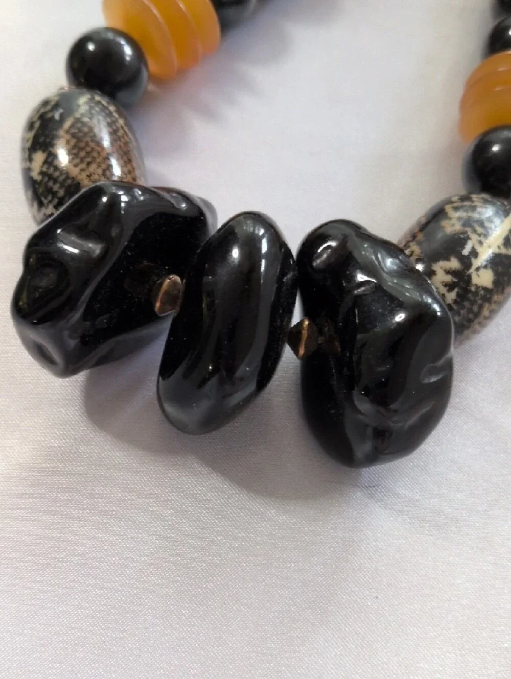 Bold Black & Orange Bead Statement Necklace